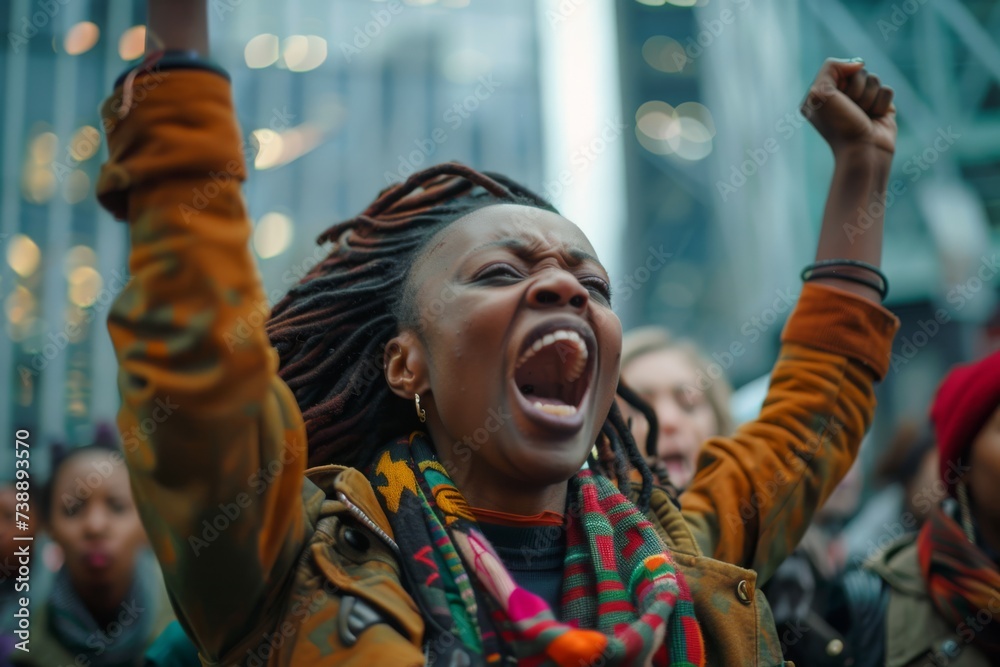Obraz premium capturing the powerful scene of a International Women’s Day with fists raised 