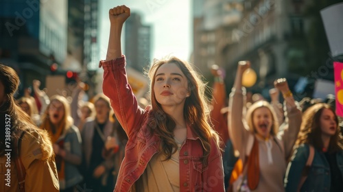 capturing the powerful scene of a International Women’s Day with fists raised 