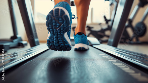 Close-up of man feet on a treadmill running at the gym or at home