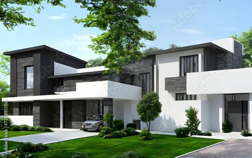 Beautiful contemporary white house with blue sky © Dompet Masa Depan