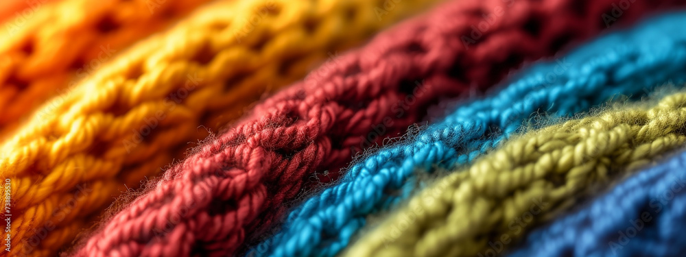 Close-up detail of multi color swatches of knitted fabric