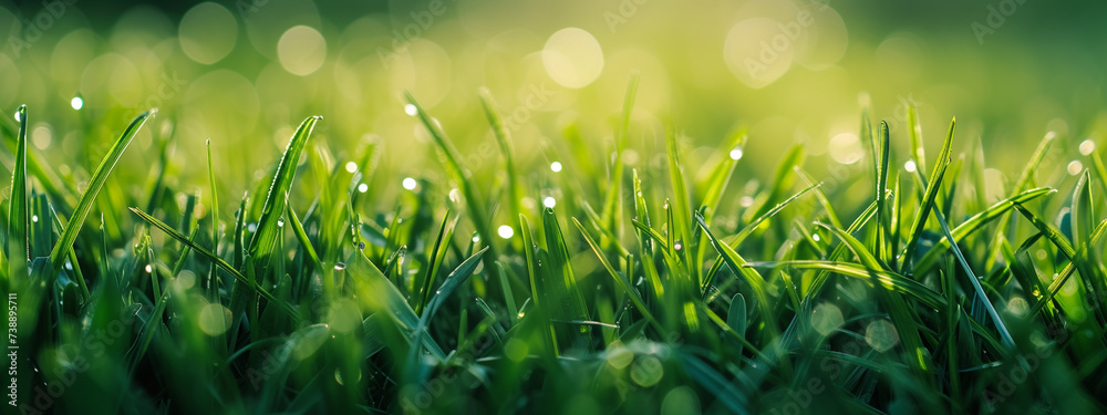 Close up of green grass, texture of natural green lawn garden