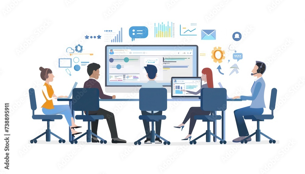 Business people working in office. Teamwork concept. Vector illustration. Business people working in office. Teamwork concept. Vector illustration.