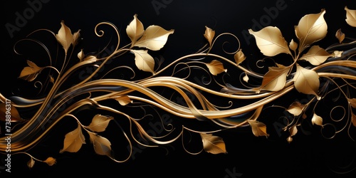 abstract black and golden floral vine pattern background