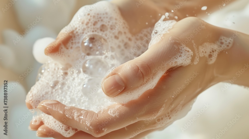 Fototapeta premium Womens hands lather with foam