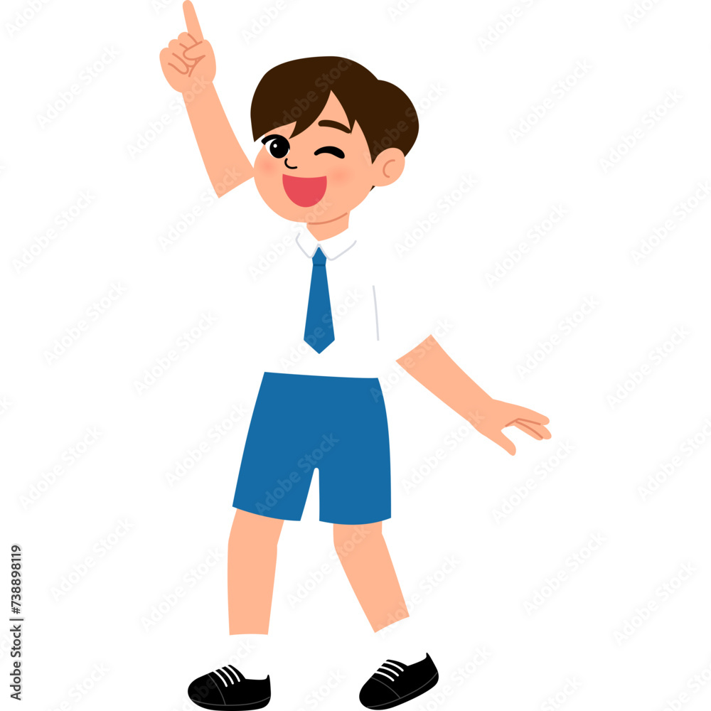 student boy in school uniform raise hand illustration student boy in school uniform raise hand illustration