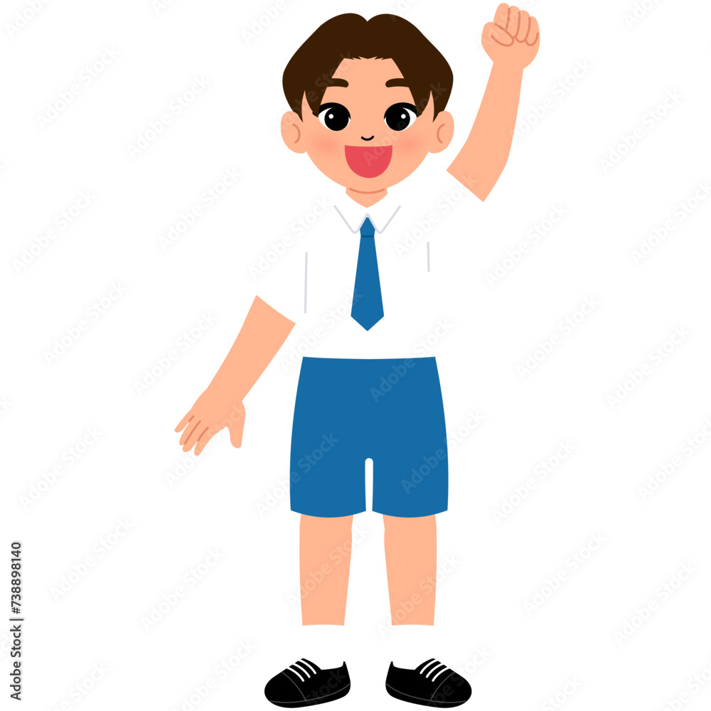 student boy in school uniform raise hand illustration