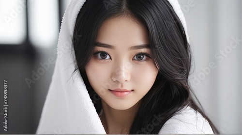 Korean women use towels. suitable for health and lifestyle content. 