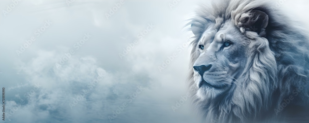Captivating lion portrayed in monochrome with mesmerizing blue eyes. Concept Wildlife Photography, Monochrome Composition, Blue-Eyed Lion