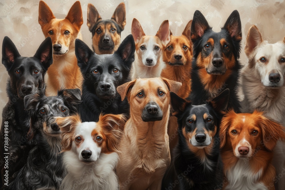 Group of Dogs Standing Together - obrazy, fototapety, plakaty 