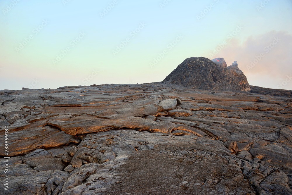 Obraz premium Erta Ale is a chain of volcanoes located in the Afar Triangle, Ethiopia. Here the Earth is constantly changing with uninterrupted volcanic eruptions for at least 30 million years. 