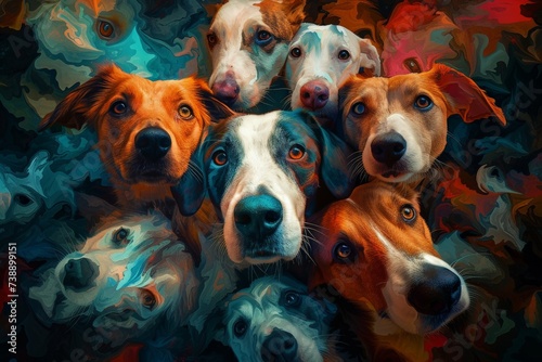 Group of Dogs Looking Up photo