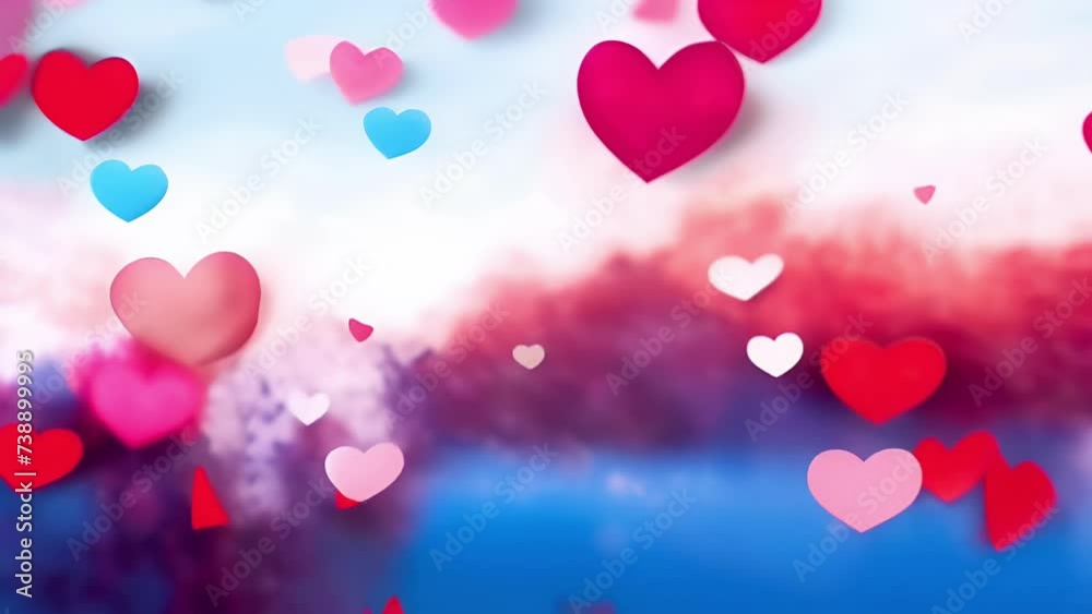 Bright background with hearts, multi-colored video screensaver. Concept: love, valentine's day, card template design Bright background with hearts, multi-colored video screensaver. Concept: love, valentine's day, card template design