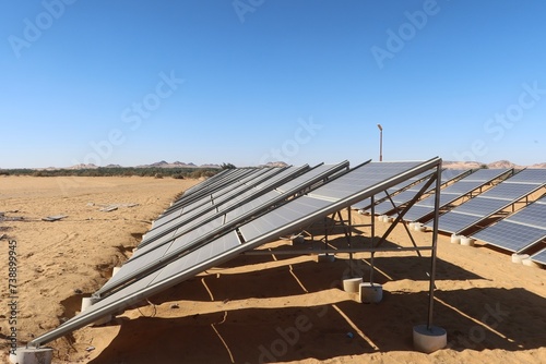 Solar Panels set in the meddle of the desert in Al Haiz oasis in Baharyia in Egypt