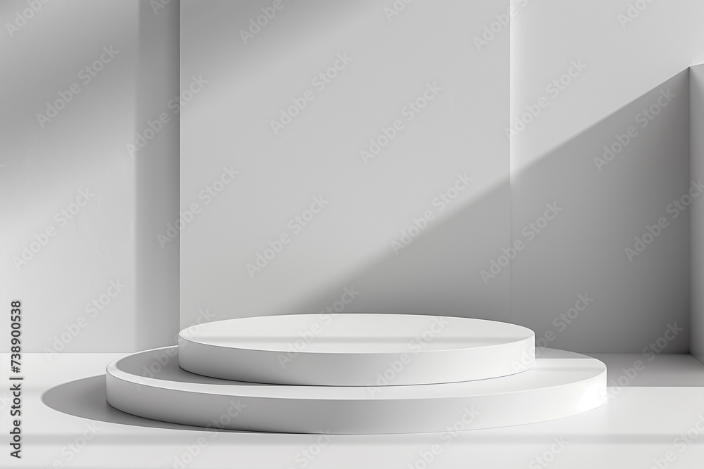 minimal white background podium for product presentation, 3D rendering, copy space minimal white background podium for product presentation, 3D rendering, copy space