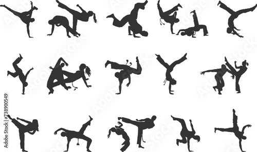 Capoeira silhouettes, Capoeira training silhouette, Capoeira svg, Brazil capoeira fighting silhouette.