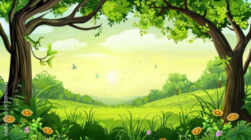 An illustration depicting a lush green landscape  where nature s tranquility and beauty are captured in vibrant hues and serene scenery
