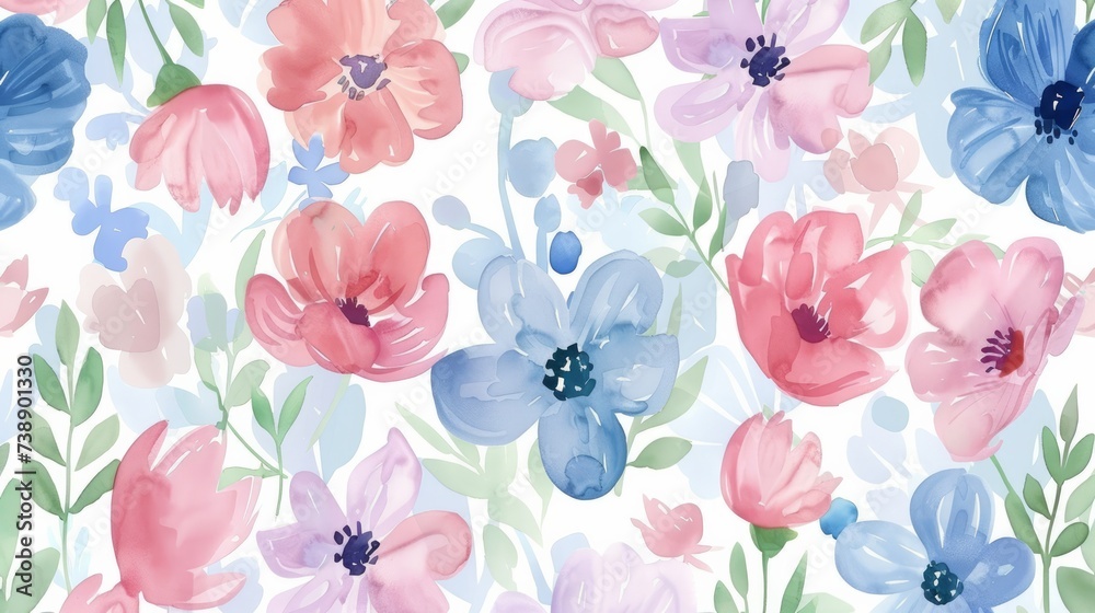 Obraz premium vector watercolor pattern capturing the essence of spring with its simple yet elegant floral design