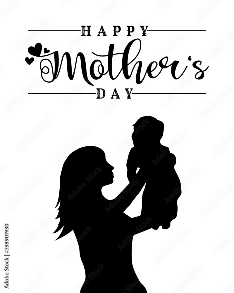 Happy Mothers Day event poster with mother and child vector illustration. Happy Mothers Day event poster with mother and child vector illustration.