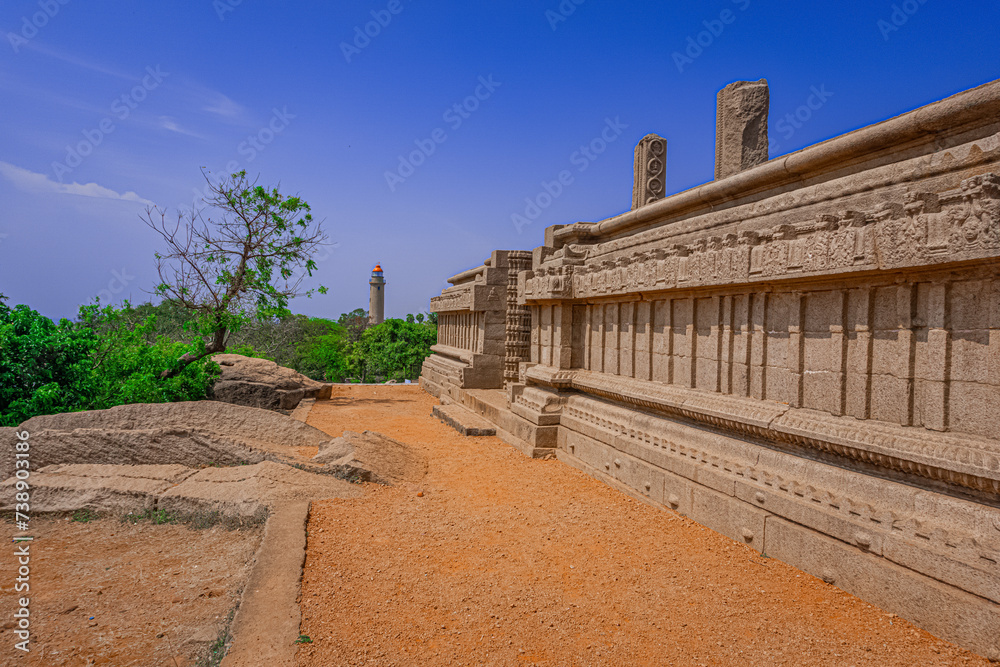 Raja Gopuram built by Pallavas, This is UNESCO's World Heritage Site located at Great South Indian architecture, Tamil Nadu, Mamallapuram, or Mahabalipuram.