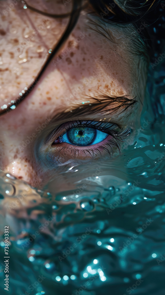 Underwater Gaze: Blue Eyes Looking Out
