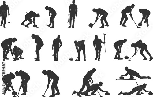 Curling silhouette, Curling players silhouette, Curling players svg, Curling sports silhouette, Curling player clipart