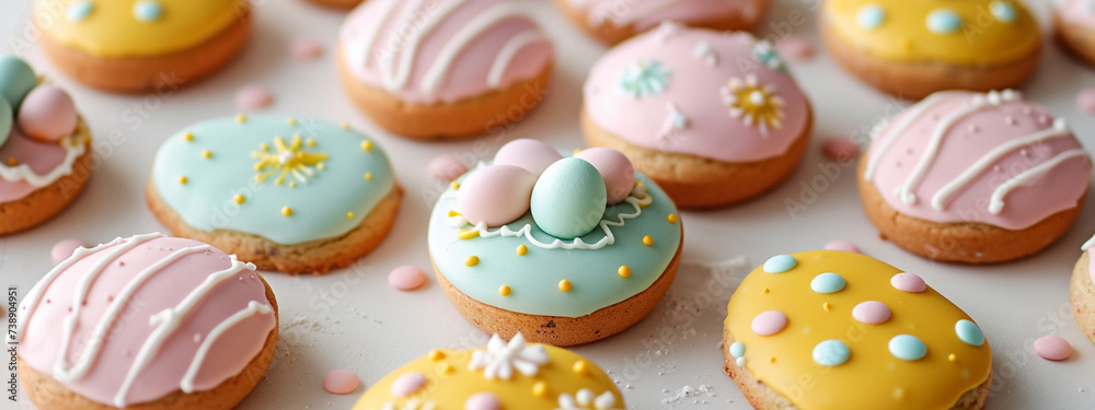 Easter cookies and cupcakes with pastel frosting Easter cookies and cupcakes with pastel frosting