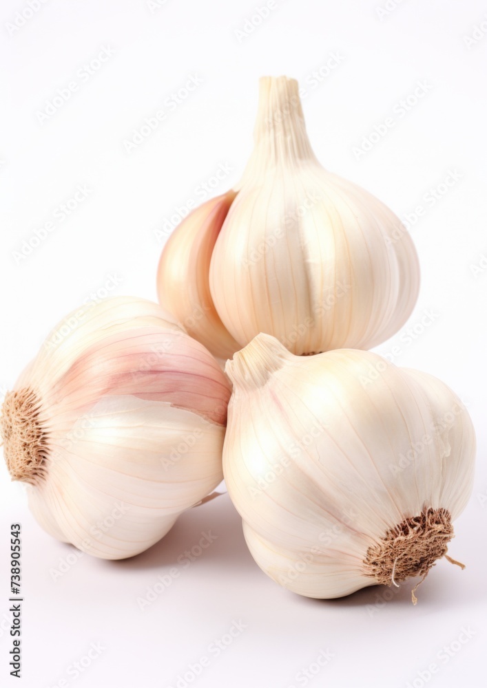 Fresh garlic on a wooden table on a white background. Generative AI. Fresh garlic on a wooden table on a white background. Generative AI.