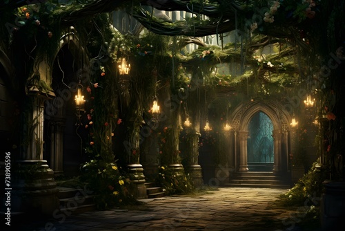 Enchanting botanical vines intertwine evoking a mysterious and moody fairy tale ambiance. Concept Fantasy Photography  Botanical Vines  Mysterious Atmosphere  Fairy Tale Theme