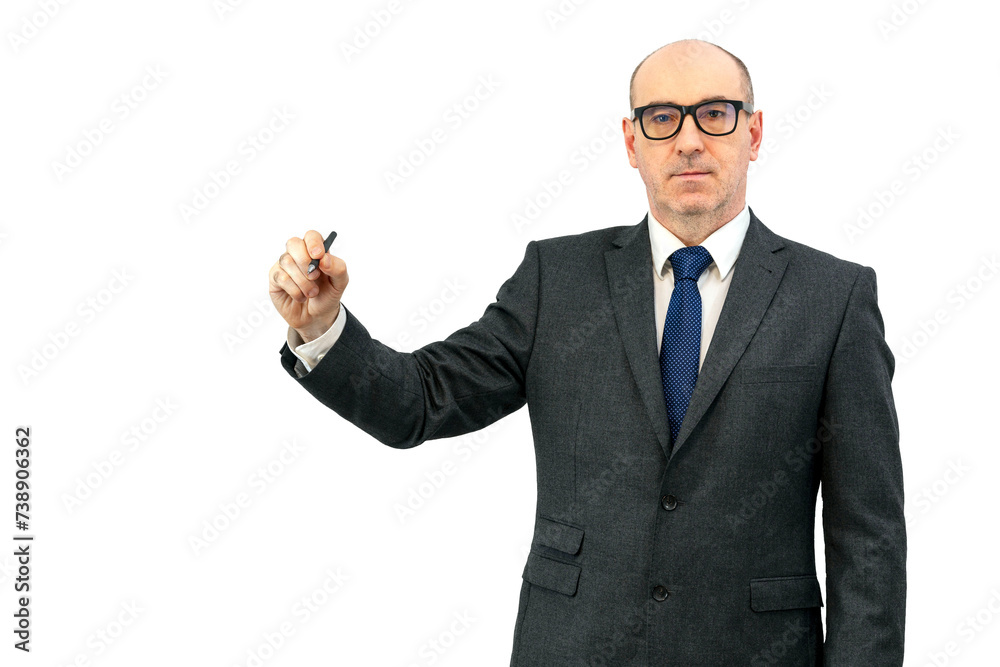 man with a ballpoint pen in his hand isolated on background man with a ballpoint pen in his hand isolated on background