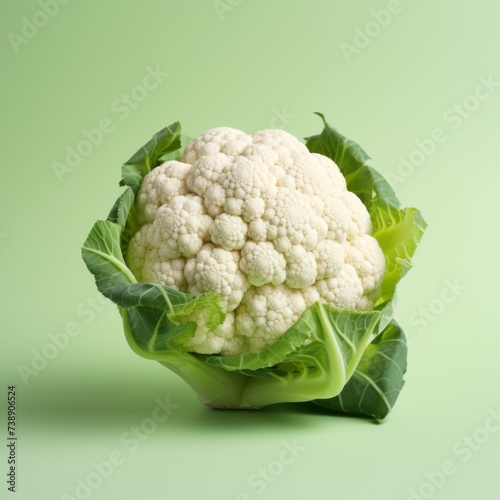 Fresh cauliflower on a green background. Generative AI.