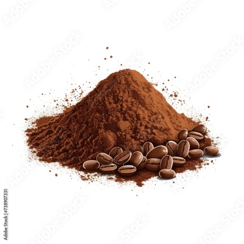 Fine Grinding Coffee Powder Heap, Roasted Ground Coffe Powder Pile Isolated on White Background
