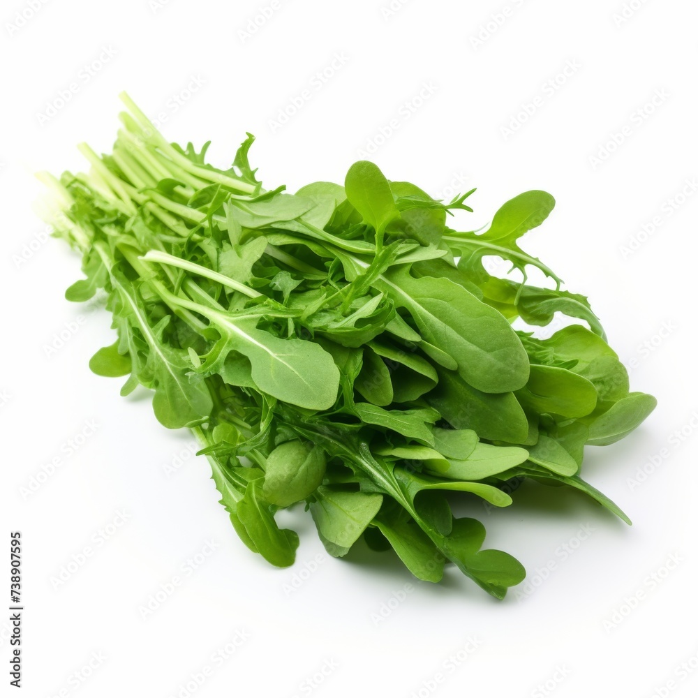 Fresh arugula on a white background. Generative AI. Fresh arugula on a white background. Generative AI.