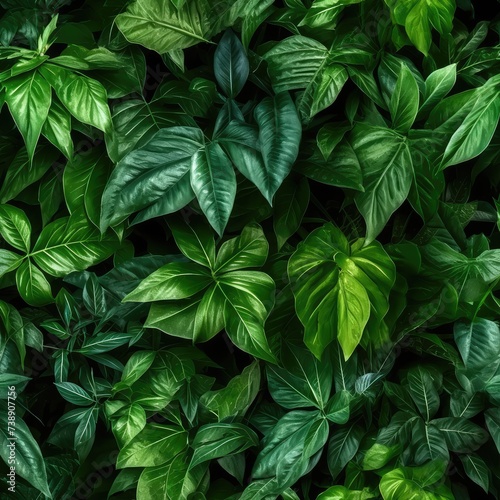 Green Lush Foliage Create Beautiful Texture Background, Natural Forest Greenery Pattern © ange1011