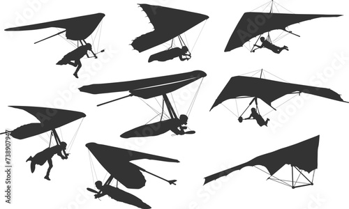 Hang glider silhouettes, Hang gliding silhouette, Hang glider svg, Hang glider clipart, Hang glider vector set.