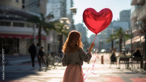 Chica con un globo rojo, amor photo