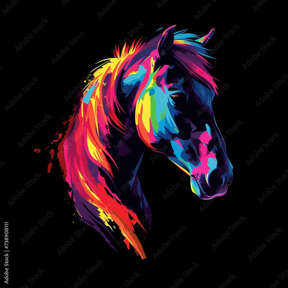 Obraz premium Multicolored Expressionist Horse Artwork with Vibrant Strokes on Black