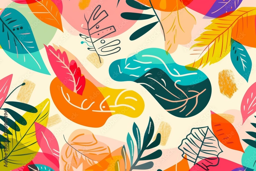 Fototapeta premium Seamless pattern with leaves and Flowers Background