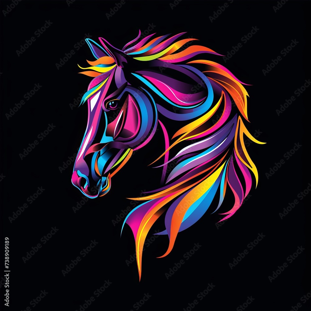 Vibrant Fauvist-Style Horse Head Art on Black Background