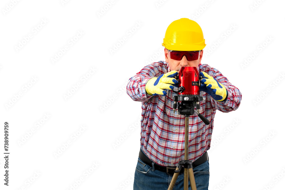 Builder man with objects and tools Builder man with objects and tools