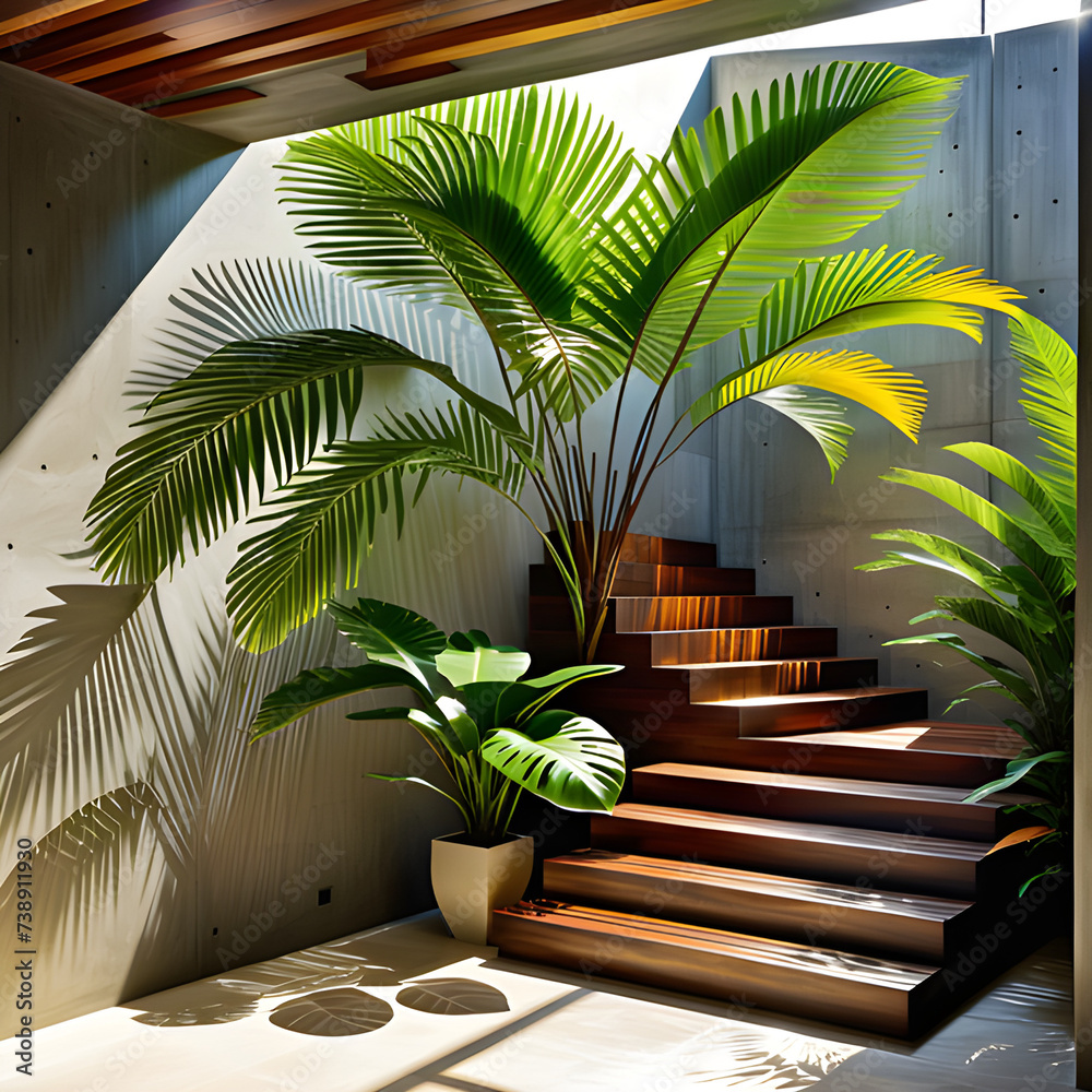 tropical stairs with palm trees
