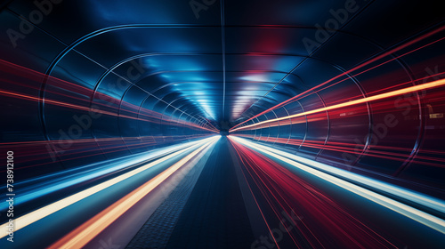 Highway tunnel. Interior of an urban tunnel without traffic. Generative Ai.