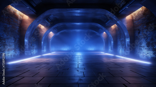 Urban Underground Subway Empty Space with Blue Illumination Background