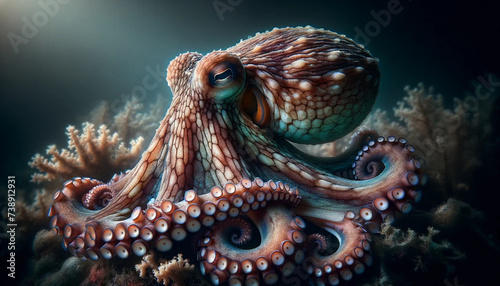  Close-up image of an Octopus vulgaris, also known as the common octopus