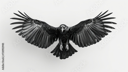 Black raven on grey background 