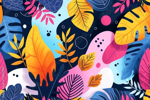 Seamless pattern with leaves and Flowers Background