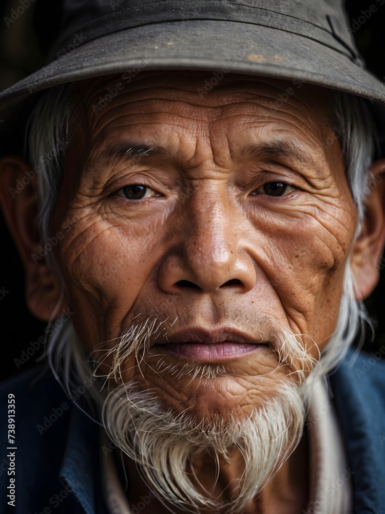 Closeup portrait of elderly wise Vietnamese man, rural area people, diversity Closeup portrait of elderly wise Vietnamese man, rural area people, diversity