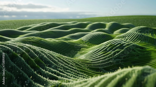 green field with wavy lines background. Abstract organic green lines as wallpaper illustration