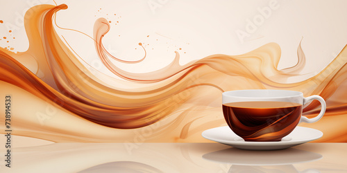 Coffee background, transparent cup against a background of soft waves in brown tones
