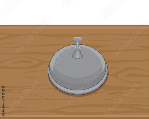 vector design of a round bell or ring on a wooden board with a button at the top made of iron or metal which is usually used in restaurants, shops or hotels to notify people